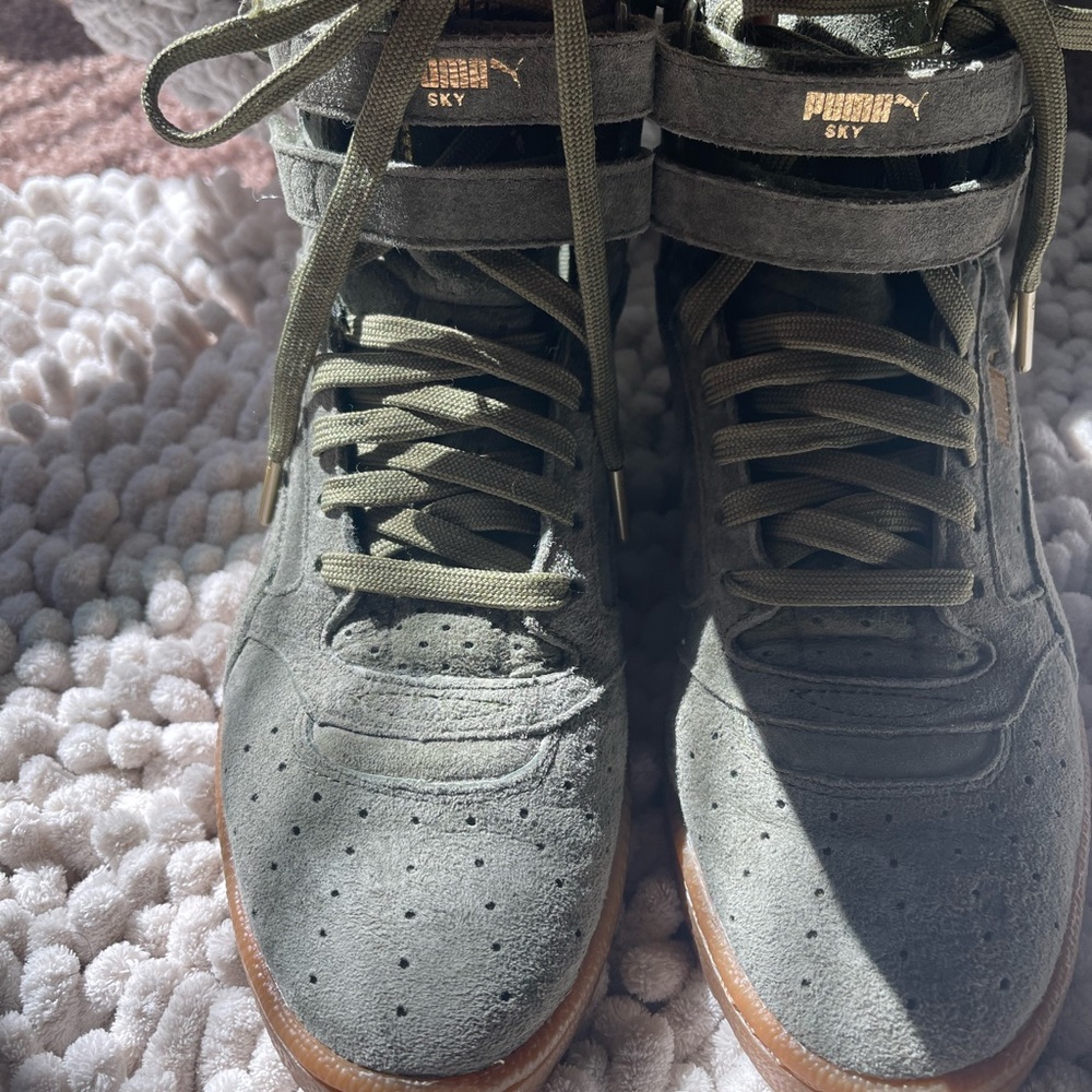 Puma Contact Sky Hi Top Green Suede Sneakers